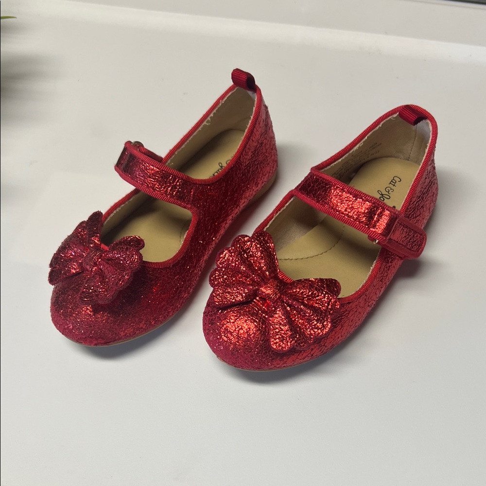 Cat & Jack Red Glitter Mary Jane Shoes, size 8 Toddler